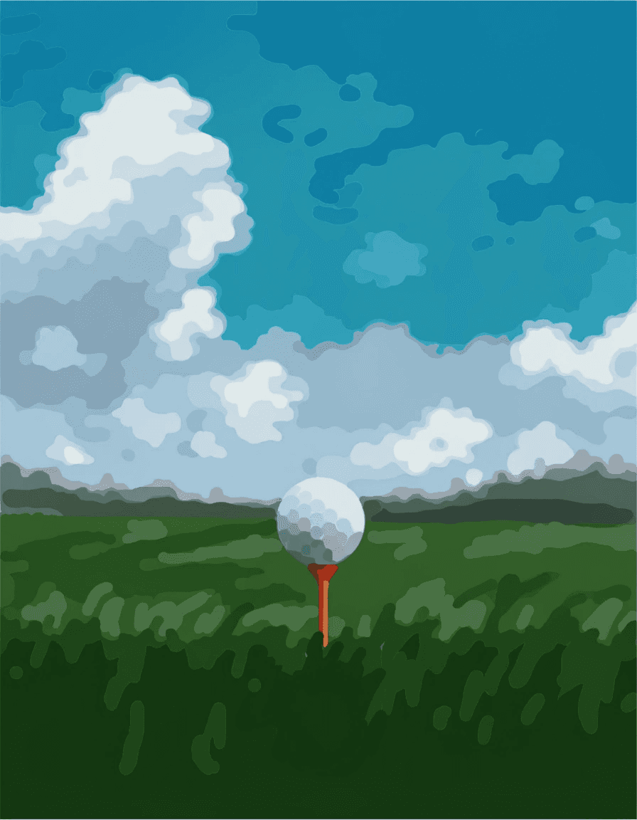 An illustration of a golf ball teed up on a fairway